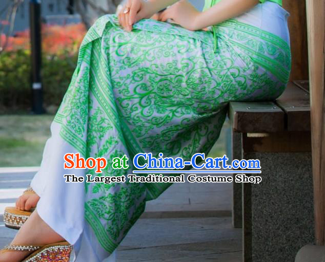 Chinese Dai Nationality Fashion Costumes Traditional Dai Ethnic Dance Stage Performance Green Blouse and Straight Skirt Outfits