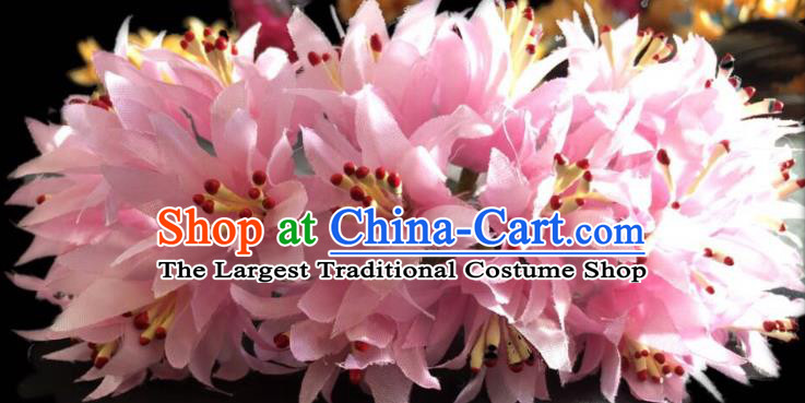 Chinese Dai Nationality Dance Pink Silk Flowers Hairpin Traditional Ethnic Hair Accessories Handmade Hair Comb for Women