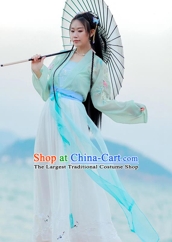 Chinese Tang Dynasty Court Lady Costumes Traditional Ancient Royal Princess Hanfu Garment Embroidered Blouse Strapless and Skirt for Women