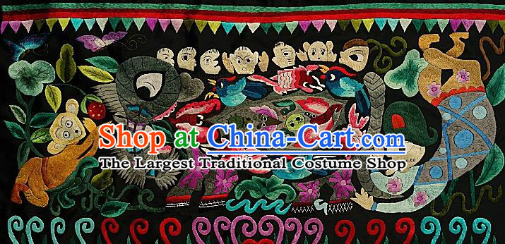 Chinese Traditional Embroidered Elephant Monkey Fabric Patches Handmade Embroidery Craft Miao Ethnic Embroidering Grey Cloth Person Applique Accessories