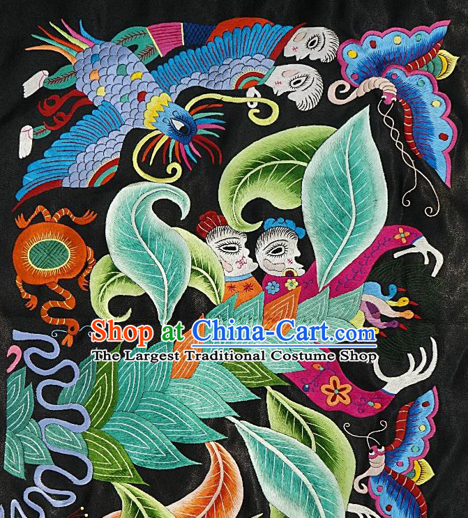 Chinese Traditional Embroidered Blue Phoenix Fabric Patches Handmade Embroidery Craft Miao Ethnic Embroidering Applique Accessories