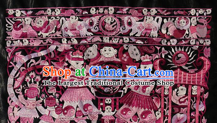 Chinese Traditional Embroidered Wine Red Fabric Patches Handmade Embroidery Craft Embroidering Character Applique Miao Ethnic Accessories