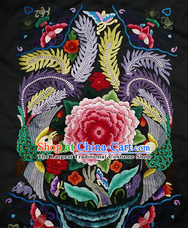 Chinese Traditional Embroidered Peony Fabric Patches Handmade Embroidery Craft Miao Ethnic Accessories Embroidering Phoenix Applique