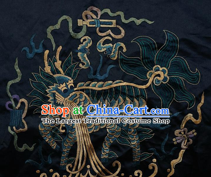 Chinese Traditional Embroidered Blue Kylin Fabric Patches Handmade Embroidery Craft Embroidering Silk Decorative Accessories