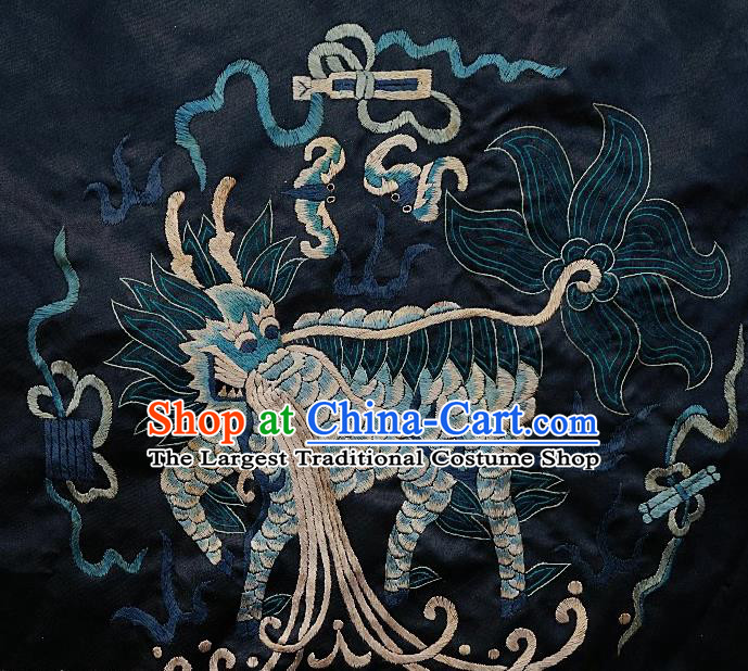 Chinese Traditional Embroidered Blue Bat Kylin Fabric Patches Handmade Embroidery Craft Embroidering Silk Decorative Accessories