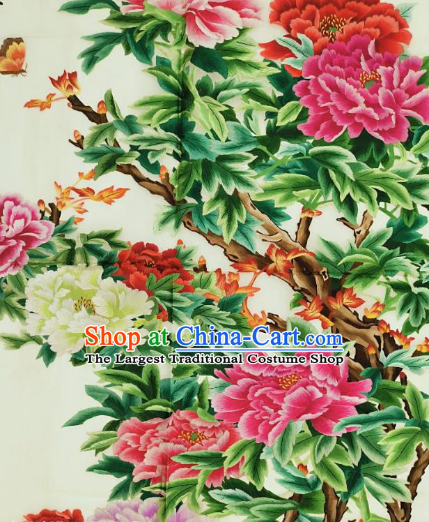 Chinese Traditional Embroidered Peony Decorative Painting Handmade Embroidery Craft Embroidering Flowers Cloth Picture