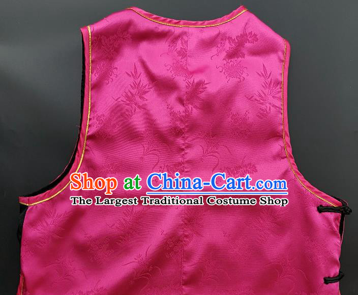 Chinese Traditional Embroidered Chrysanthemum Peony Vest Handmade Embroidery Costume Tang Suit Rosy Silk Waistcoat for Women