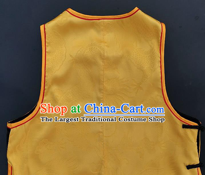 Chinese Traditional Embroidered Dragon Vest Handmade Embroidery Costume Tang Suit Yellow Silk Waistcoat for Women