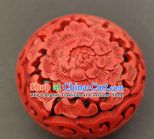 Chinese Traditional Carving Peony Red Lacquer Rouge Box Handmade Lacquerware Craft Inkpad Box