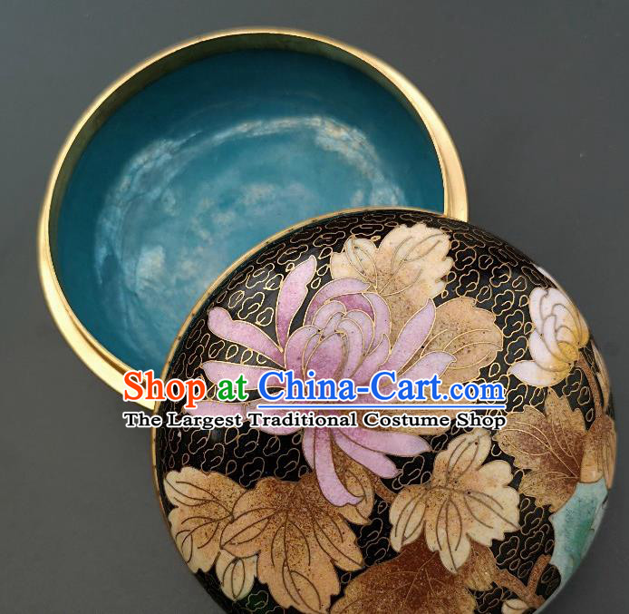 Chinese Traditional Cloisonne Chrysanthemum Pattern Rouge Box Handmade Brass Craft Enamel Black Inkpad Box Accessories