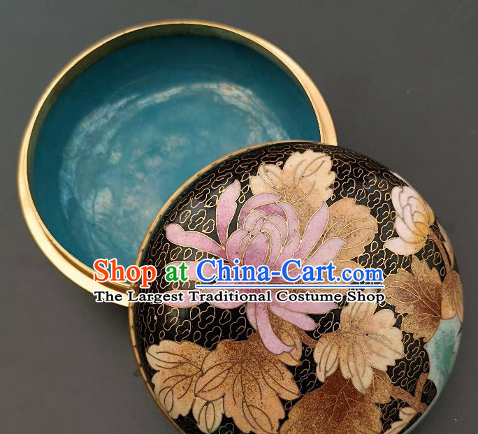 Chinese Traditional Cloisonne Chrysanthemum Pattern Rouge Box Handmade Brass Craft Enamel Black Inkpad Box Accessories