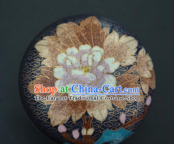 Chinese Traditional Cloisonne Peony Pattern Rouge Box Handmade Brass Craft Enamel Navy Inkpad Box Accessories