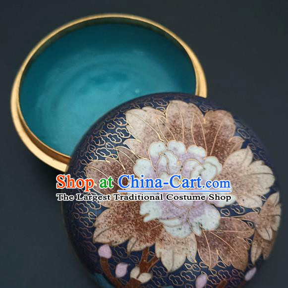 Chinese Traditional Cloisonne Peony Pattern Rouge Box Handmade Brass Craft Enamel Navy Inkpad Box Accessories