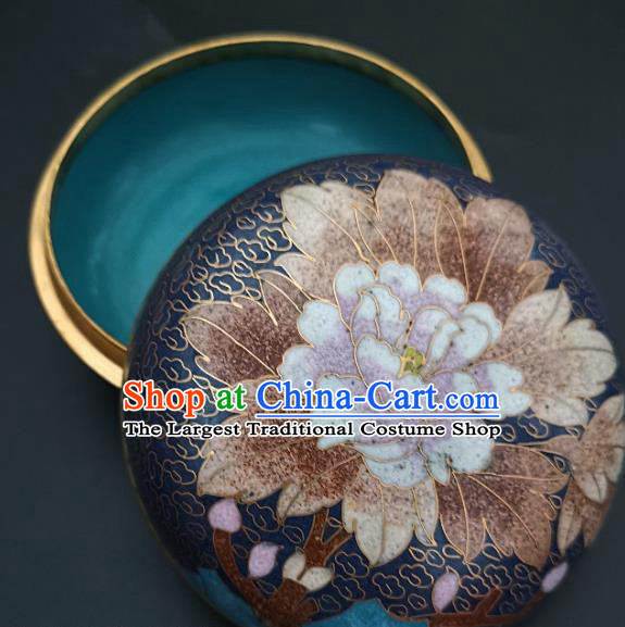 Chinese Traditional Cloisonne Peony Pattern Rouge Box Handmade Brass Craft Enamel Navy Inkpad Box Accessories