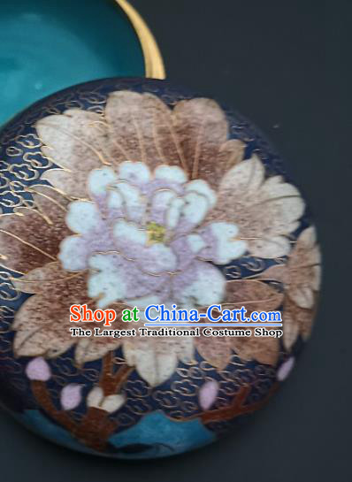 Chinese Traditional Cloisonne Peony Pattern Rouge Box Handmade Brass Craft Enamel Navy Inkpad Box Accessories