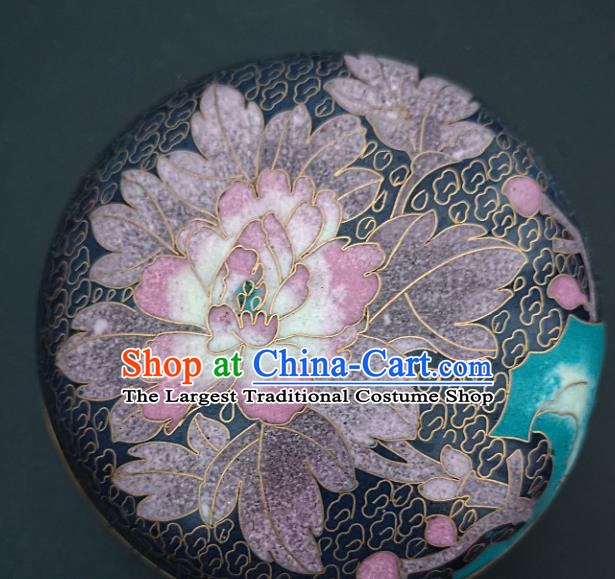 Chinese Traditional Cloisonne Pink Peony Pattern Rouge Box Handmade Brass Craft Enamel Inkpad Box Accessories