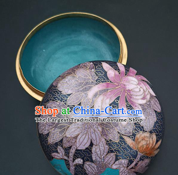 Chinese Traditional Cloisonne Lotus Pattern Rouge Box Handmade Brass Craft Enamel Navy Inkpad Box Accessories