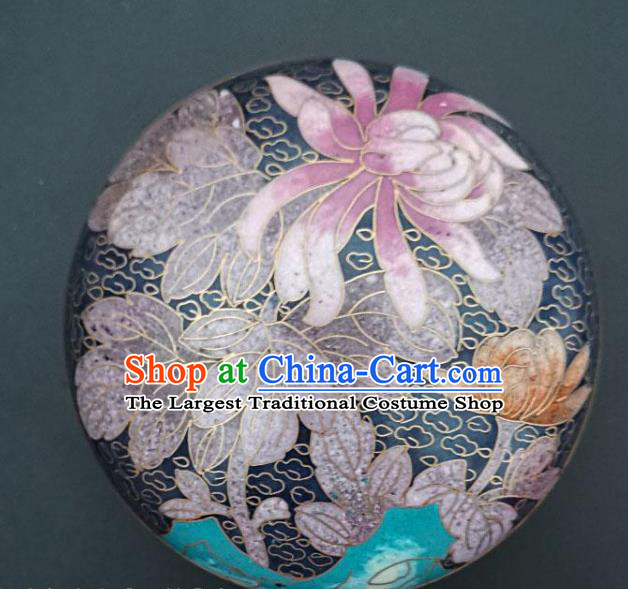Chinese Traditional Cloisonne Lotus Pattern Rouge Box Handmade Brass Craft Enamel Navy Inkpad Box Accessories
