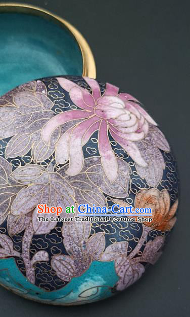 Chinese Traditional Cloisonne Lotus Pattern Rouge Box Handmade Brass Craft Enamel Navy Inkpad Box Accessories