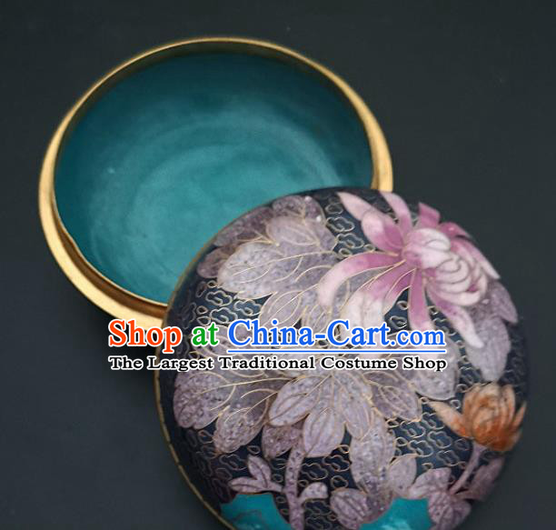 Chinese Traditional Cloisonne Lotus Pattern Rouge Box Handmade Brass Craft Enamel Navy Inkpad Box Accessories