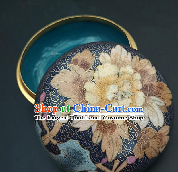 Chinese Traditional Cloisonne Yellow Peony Pattern Rouge Box Handmade Brass Craft Enamel Navy Inkpad Box Accessories