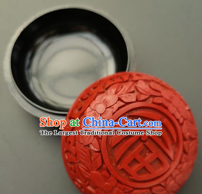 Chinese Traditional Handmade Carving Fu Character Rouge Box Red Lacquerware Craft Inkpad Box