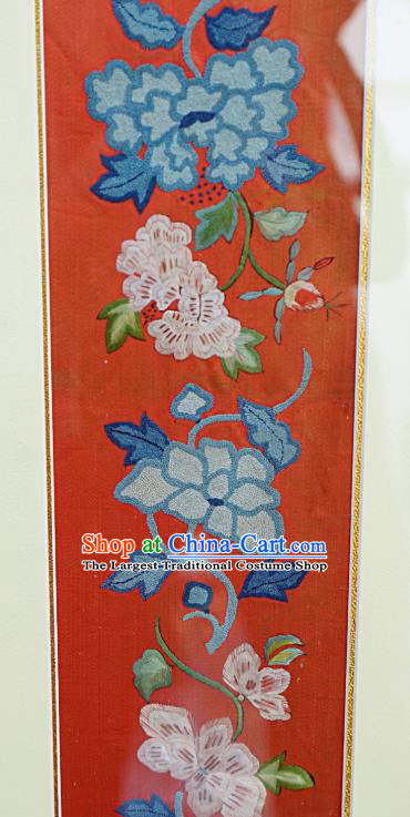 Chinese Traditional Embroidered Peony Framed Painting Handmade Embroidery Craft Embroidering Red Silk Decorative Picture