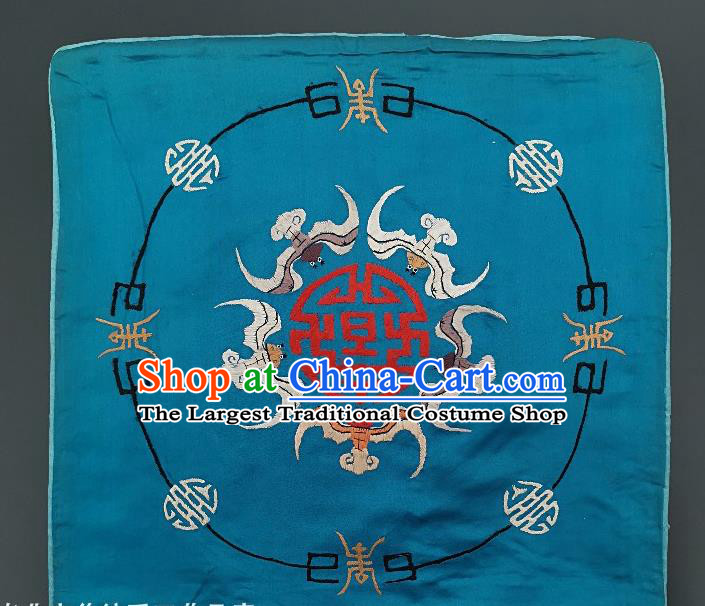 Traditional Chinese Embroidered Five Bats Fabric Patches Handmade Embroidery Craft Accessories Embroidering Blue Silk Cushion Applique