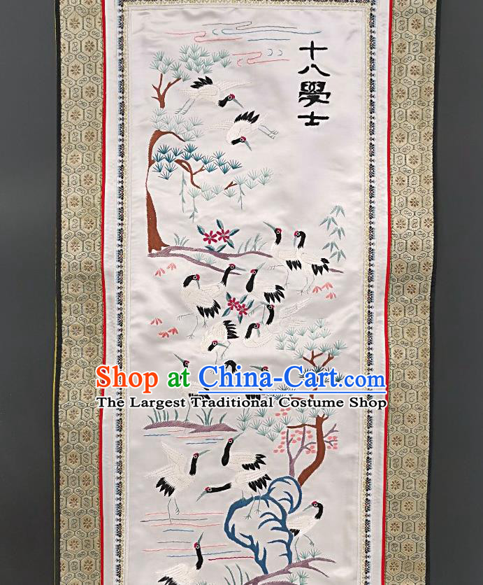 Chinese National Embroidered Cranes White Silk Paintings Traditional Handmade Embroidery Craft Decorative Wall Picture