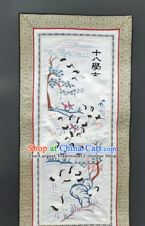 Chinese National Embroidered Cranes White Silk Paintings Traditional Handmade Embroidery Craft Decorative Wall Picture