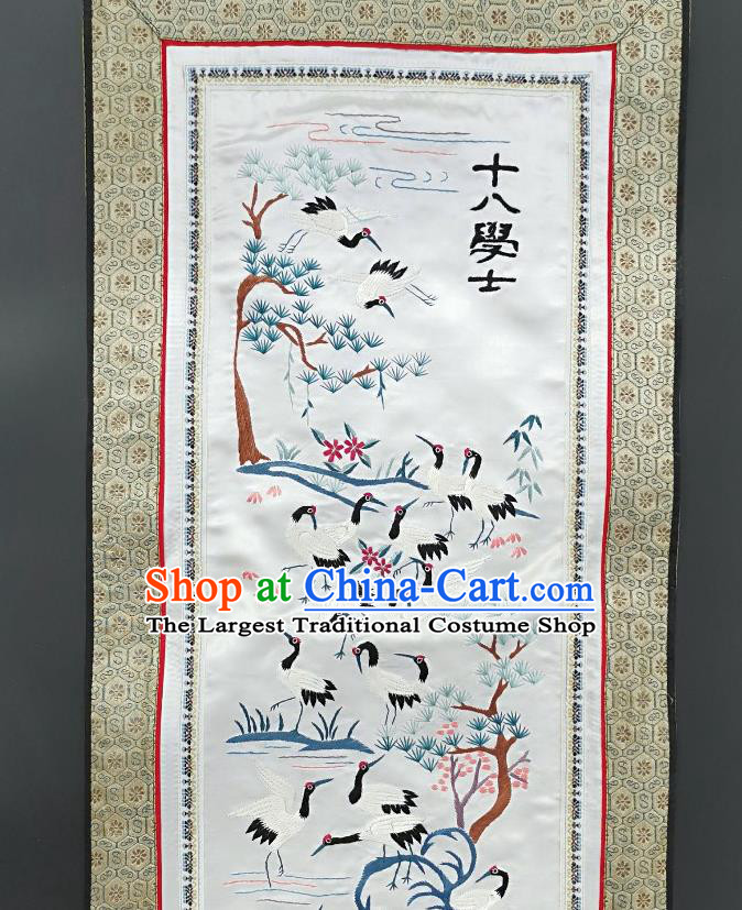 Chinese National Embroidered Cranes White Silk Paintings Traditional Handmade Embroidery Craft Decorative Wall Picture