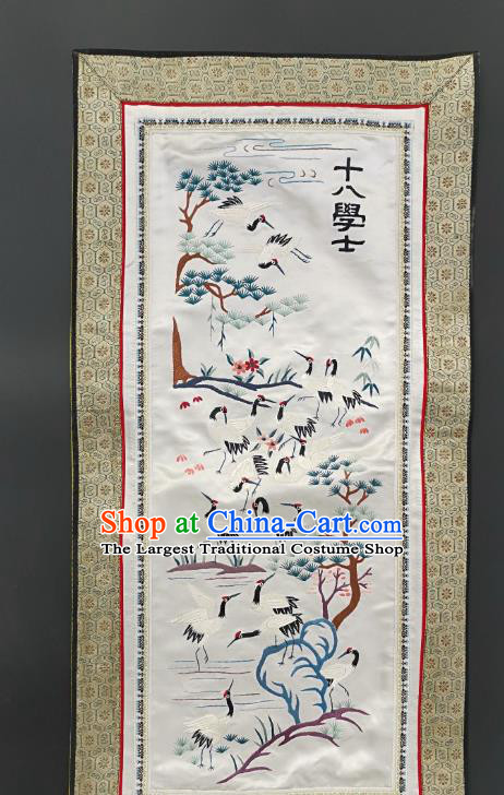 Chinese National Embroidered Cranes White Silk Paintings Traditional Handmade Embroidery Craft Decorative Wall Picture