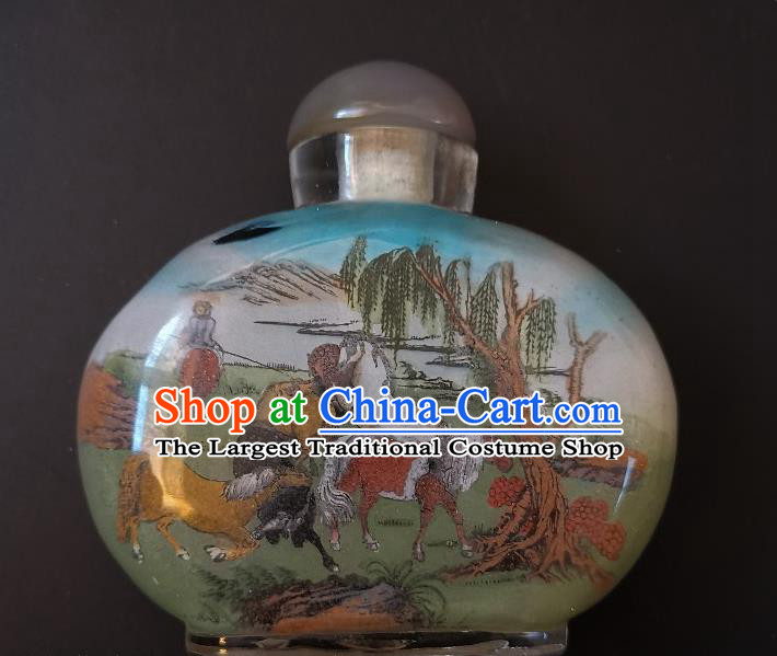 Chinese Snuff Bottle Traditional Handmade Painting Horses Pine Snuff Bottles