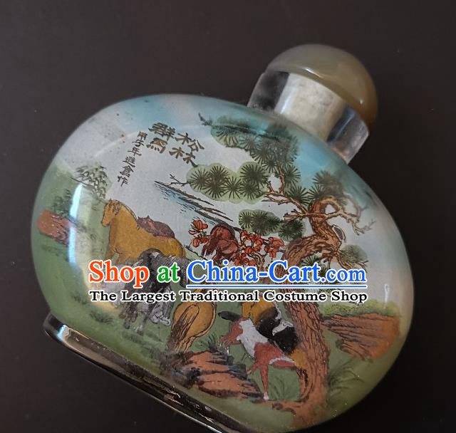 Chinese Snuff Bottle Traditional Handmade Painting Horses Pine Snuff Bottles