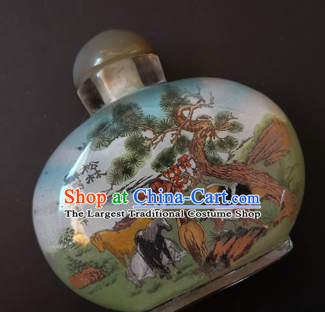 Chinese Snuff Bottle Traditional Handmade Painting Horses Pine Snuff Bottles