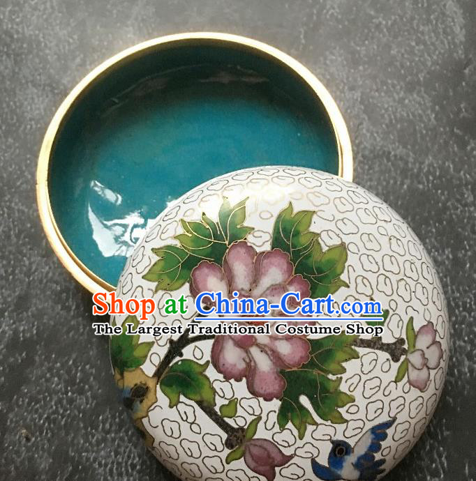 Chinese Traditional Cloisonne Peony Pattern Rouge Box Handmade Brass Craft Enamel White Inkpad Box Accessories