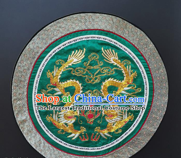 Traditional Chinese Embroidered Double Dragons Green Fabric Hand Embroidering Dress Round Applique Embroidery Cushion Patches Accessories