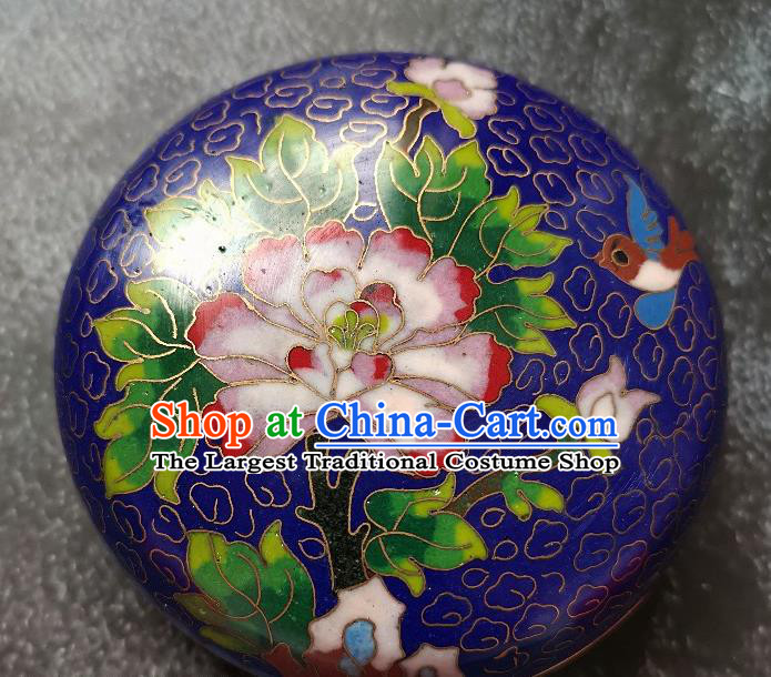 Chinese Traditional Cloisonne Peony Pattern Rouge Box Handmade Brass Craft Enamel Royalblue Inkpad Box Accessories