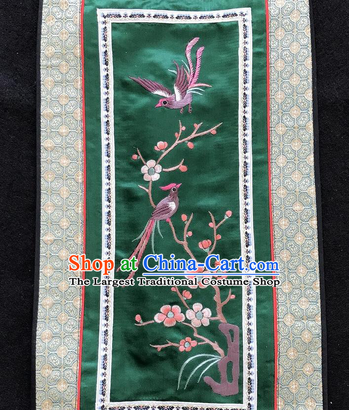 Chinese National Embroidered Plum Blossom Bird Paintings Traditional Handmade Embroidery Decorative Green Silk Picture Craft