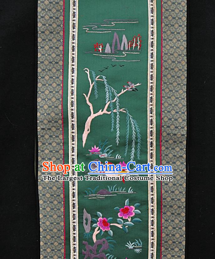 Chinese National Embroidered Mandarin Duck Green Silk Painting Traditional Handmade Embroidery Craft Embroidering Decorative Wall Picture