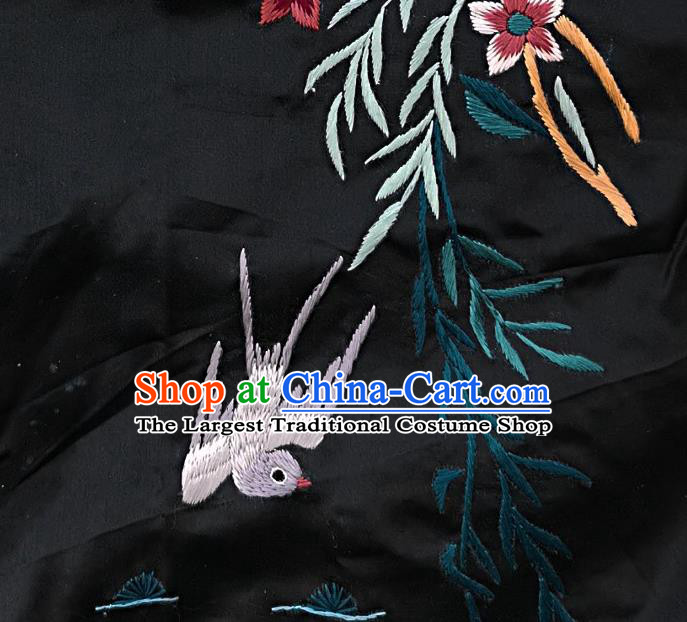 Chinese National Embroidered Willow Swallow Black Silk Painting Traditional Handmade Embroidery Craft Embroidering Decorative Wall Picture