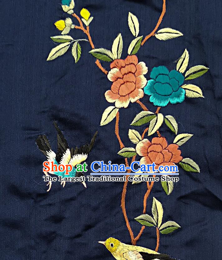 Chinese National Embroidered Blue Bird Peony Silk Painting Traditional Handmade Embroidery Craft Embroidering Decorative Wall Picture