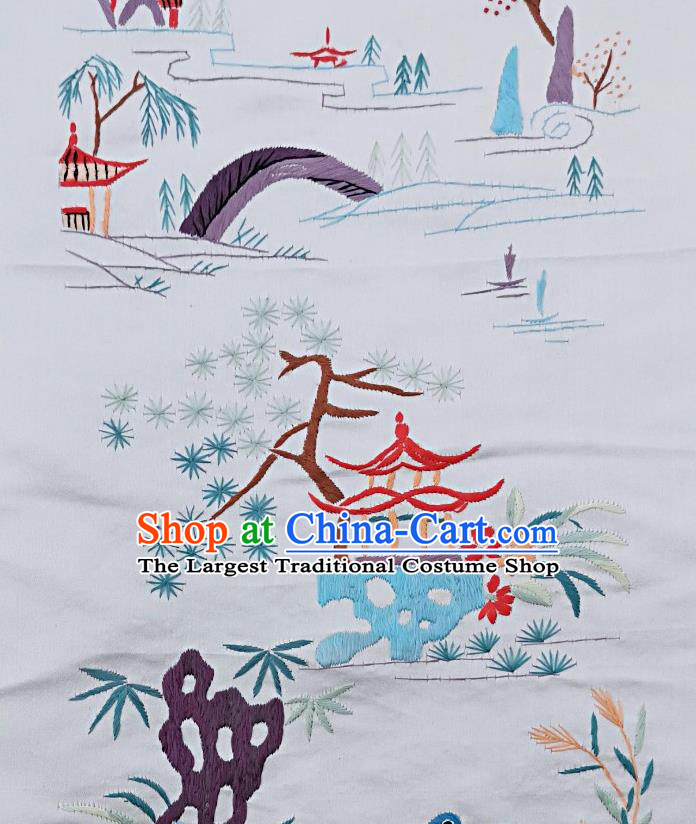 Chinese National Embroidered Mandarin Duck View White Silk Painting Traditional Handmade Embroidery Craft Embroidering Decorative Picture