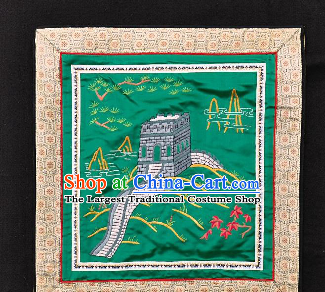 Traditional Chinese Embroidered The Great Wall Green Silk Plate Mat Handmade Embroidering Dress Applique Embroidery Fabric Patches Accessories
