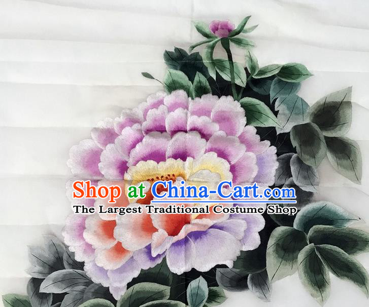Traditional Chinese Embroidered Lilac Peony Fabric Hand Embroidering Dress Applique Embroidery Silk Patches Accessories