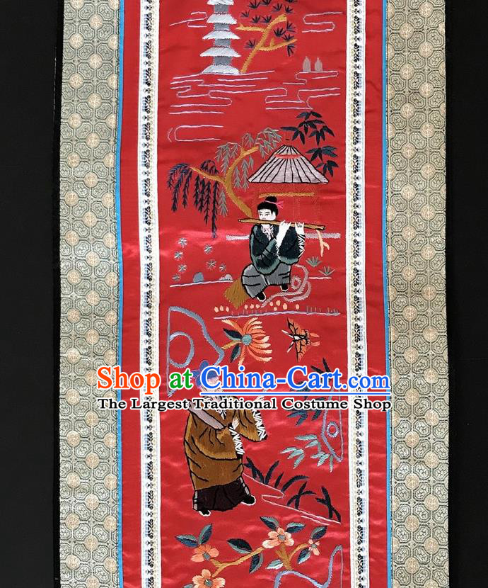 Chinese National Embroidered Eight Immortals Red Silk Painting Traditional Handmade Embroidery Craft Folding Screen Decorative Picture