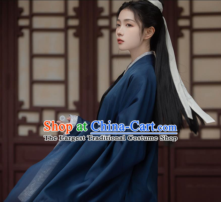 Chinese Jin Dynasty Scholar Childe Costumes Traditional Ancient Swordsman Hanfu Garment Navy Cloak Shirt and Skirt for Men