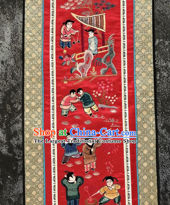 Chinese National Embroidered New Year Kids Paintings Traditional Handmade Embroidery Decorative Red Silk Picture Craft