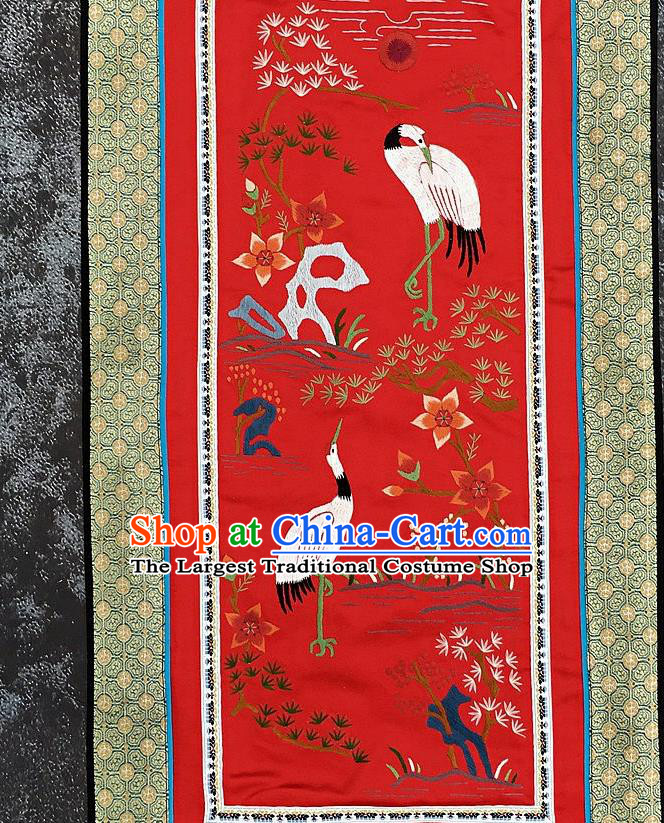 Chinese National Embroidered Pine Cranes Red Silk Paintings Traditional Handmade Embroidery Decorative Picture Craft