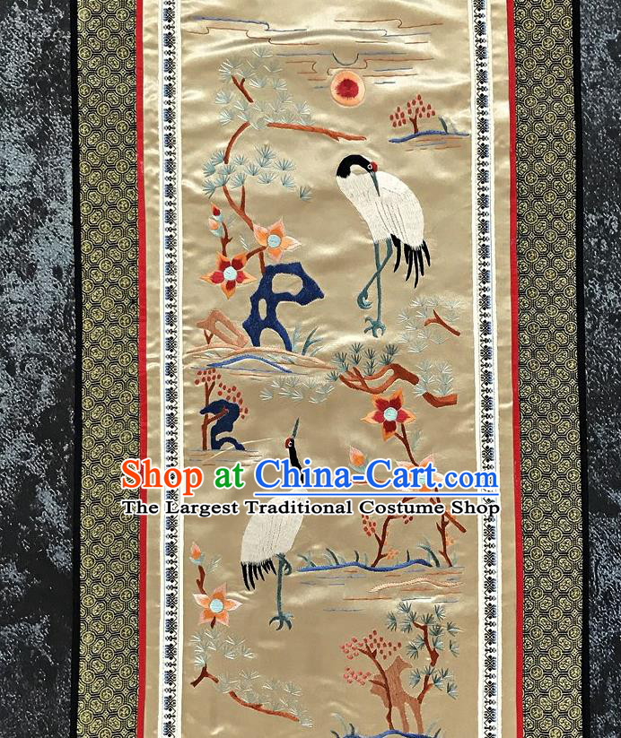 Chinese National Embroidered Pine Cranes Champagne Silk Paintings Traditional Handmade Embroidery Decorative Picture Craft